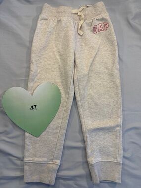 GAP - Kids Light Grey Joggers with Pink Embroidered Logo